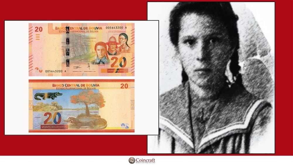 Bolivian Bolivianos Honouring Genoveva Rios (freedom Fighter) - Coincraft